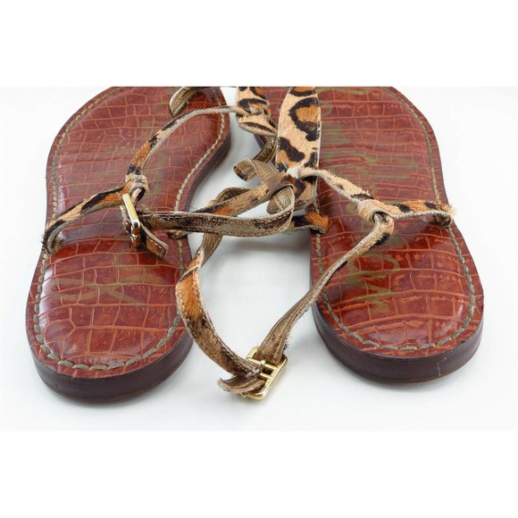 Sam Edelman T-Strap Sandals Brown Leather Women Shoes Size 7.5 Medium - Picture 4 of 6